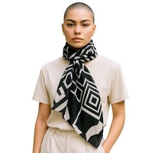 Vintage Anne Klein Silk Scarf Womens Geometric‎ Abstract Retangular Retro 90s